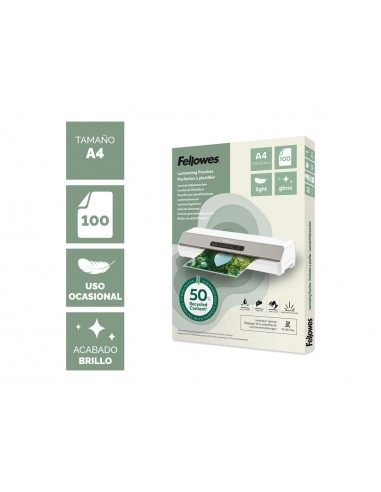 Bolsa de plastificar fellowes recicladas brillo din a4 80 mc pack de 100 unidades