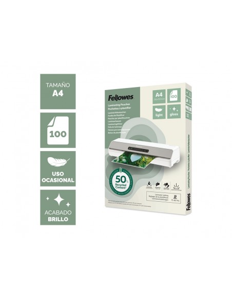 Bolsa de plastificar fellowes recicladas brillo din a4 80 mc pack de 100 unidades Bolsa de plastificar fellowes recicladas brillo din a4 80 mc pack de 100 unidades