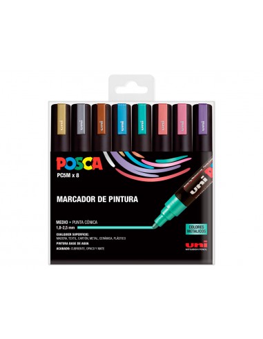 Rotulador uni posca pc-5m/8c estuche de 8 unidades colores metalicos surtidos
