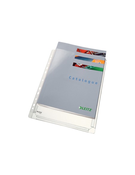 Funda multitaladro leitz con fuelle din a4 con refuerzo 170 mc cristal pack de 10 unidades