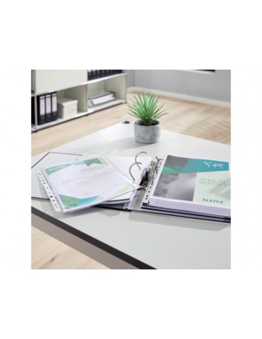 Funda multitaladro leitz con fuelle din a4 con refuerzo 170 mc cristal pack de 10 unidades