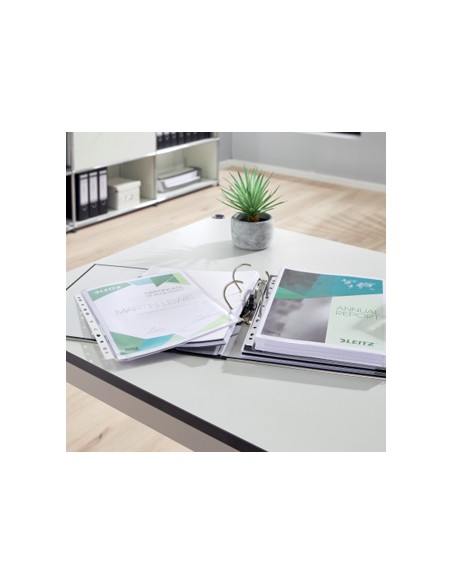 Funda multitaladro leitz con fuelle din a4 con refuerzo 170 mc cristal pack de 10 unidades