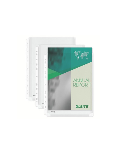 Funda multitaladro leitz con fuelle din a4 con refuerzo 170 mc cristal pack de 10 unidades