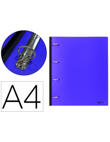 Carpeta liderpapel 4 anillas redondas 25 mm polipropileno din a4 ultra compacta con lomo extensible 4 cm azul