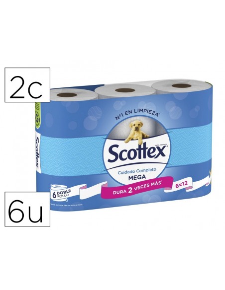 Papel higienico scottex megarrollo doble largo 2 capas paquete de 9 rollos