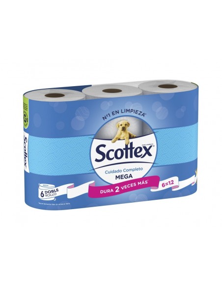 Papel higienico scottex megarrollo doble largo 2 capas paquete de 9 rollos