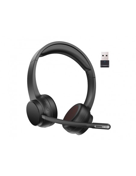 Auricular q-connect inalambrico diadema con microfono flexible y boton de bluetooth usb color negro