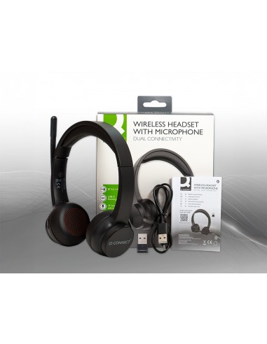 Auricular q-connect inalambrico diadema con microfono flexible y boton de bluetooth usb color negro