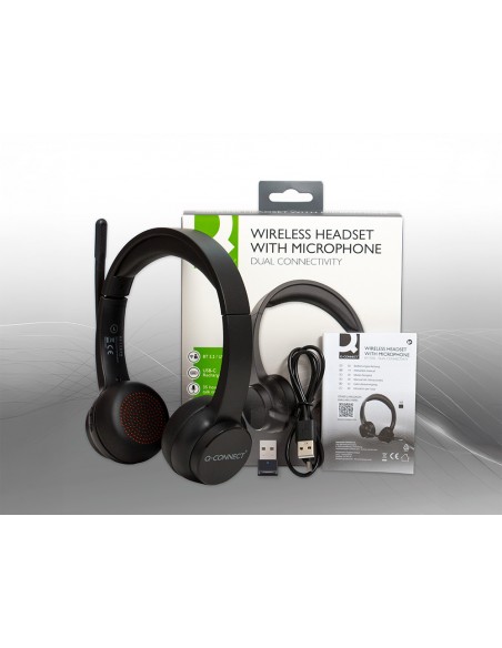 Auricular q-connect inalambrico diadema con microfono flexible y boton de bluetooth usb color negro