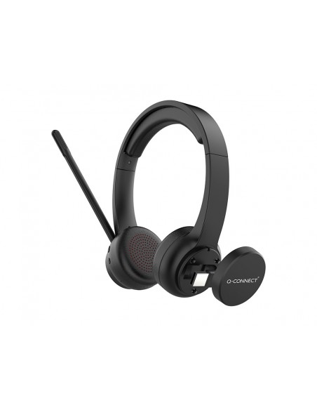 Auricular q-connect inalambrico diadema con microfono flexible y boton de bluetooth usb color negro