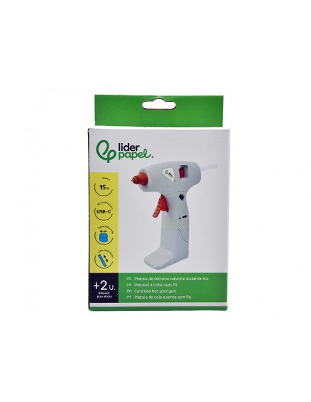 Pistola de silicona caliente inalambrica liderpapel con bateria recargable por usb tipo-c barras de 7mm