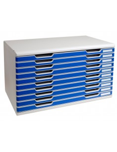Modulo cajones sobremesa exacompta classic 10 cajones poliestireno din a3 gris claro/azul 576x320x350 mm