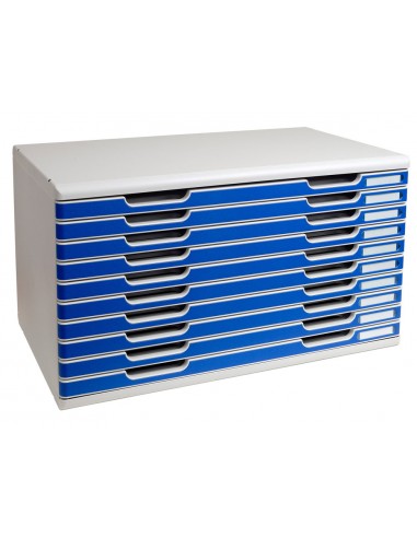 Modulo cajones sobremesa exacompta classic 10 cajones poliestireno din a3 gris claro/azul 576x320x350 mm