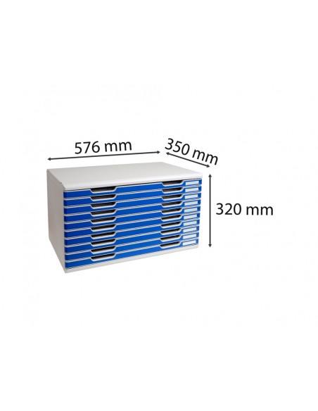 Modulo cajones sobremesa exacompta classic 10 cajones poliestireno din a3 gris claro/azul 576x320x350 mm Modulo cajones sobremesa exacompta classic 10 cajones poliestireno din a3 gris claro/azul 576x320x350 mm