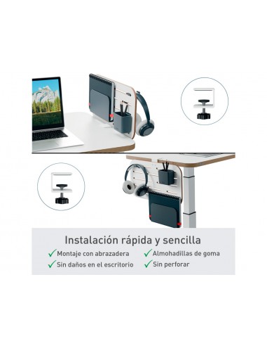 Organizador escritorio leitz ergo anclaje con soporte para portatil 420x250 mm