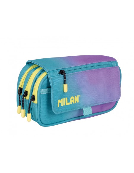 Estuche portatodo milan sunset 4 cremalleras con solapa turquesa 240x130x80 mm