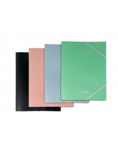 Carpeta pardo studio style gomas solapas polipropileno expositor de 48 unidades colores pastel surtidos
