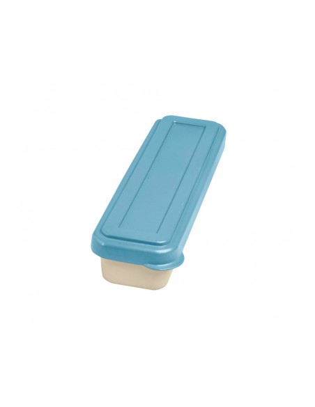 Fiambrera exacompta color beig con tapa color azul incluye 3 cubiertos reutilizables 205x65x40 mm Fiambrera exacompta color beig con tapa color azul incluye 3 cubiertos reutilizables 205x65x40 mm