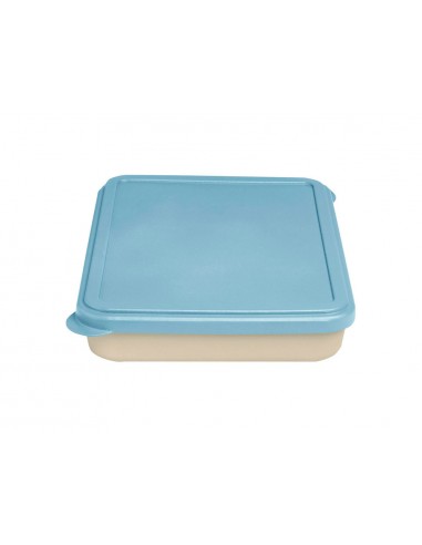 Fiambrera exacompta reutilizable 2 compartimentos color beig con tapa color azul biodegradable 250x210x50