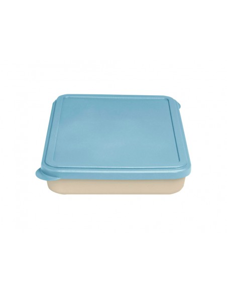 Fiambrera exacompta reutilizable 2 compartimentos color beig con tapa color azul biodegradable 250x210x50
