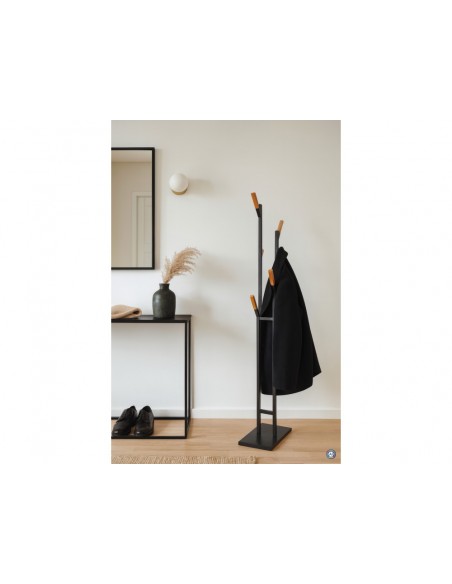 Perchero metalico maul rima pie 6 colgadores de madera color negro 1840x480x230 mm Perchero metalico maul rima pie 6 colgadores de madera color negro 1840x480x230 mm