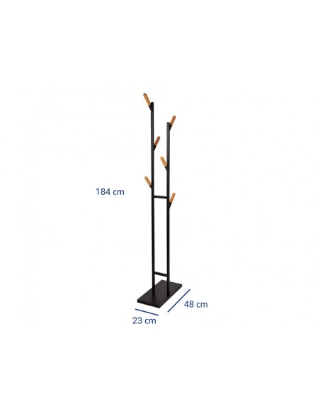 Perchero metalico maul rima pie 6 colgadores de madera color negro 1840x480x230 mm Perchero metalico maul rima pie 6 colgadores de madera color negro 1840x480x230 mm