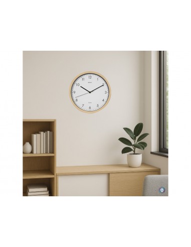 Reloj maul grain de pared redondo 30 cm diametro cuarzo marco madera natural clara