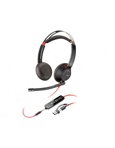 Auriculares poly con cable blackwire 5220 usb-c conexion 3,5 mm adaptador usb-c/a