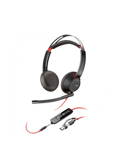 Auriculares poly con cable blackwire 5220 usb-c conexion 3,5 mm adaptador usb-c/a