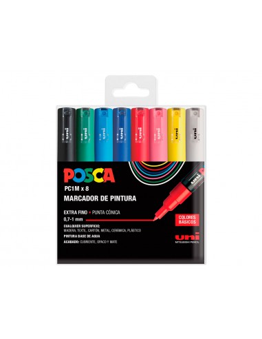 Rotulador uni posca pc-1m/8c marcador de pintura punta conica 0,7-1 mm estuche de 8 unidades colores basicos
