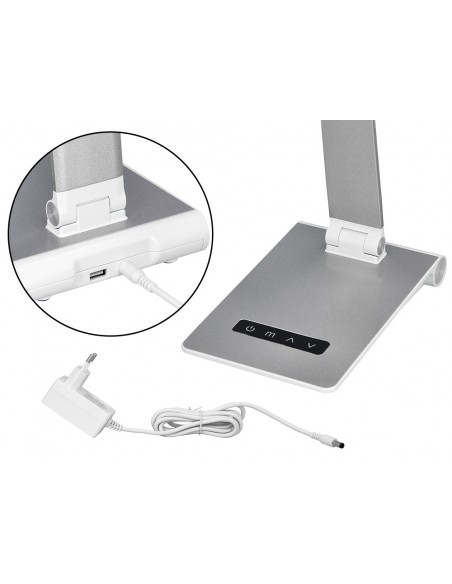Lampara de escritorio q-connect sirio led 13w 800 lmtactil 3 niveles de color brillo regulable color plata