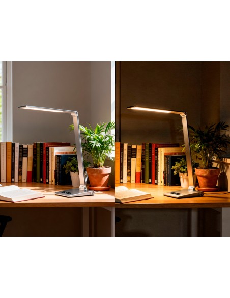 Lampara de escritorio q-connect sirio led 13w 800 lmtactil 3 niveles de color brillo regulable color plata