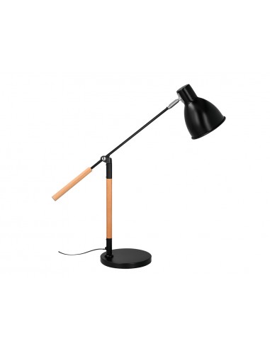 Lampara de escritorio q-connect deneb metalica con detalles de madera interruptor2 articulaciones color negro