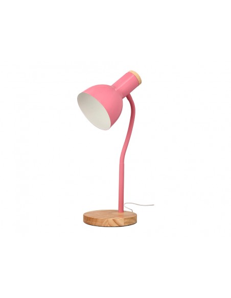 Lampara de escritorio q-connect orion metalica con detalles de madera brazo flexible color rosa Lampara de escritorio q-connect orion metalica con detalles de madera brazo flexible color rosa