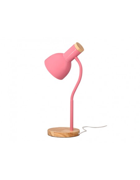 Lampara de escritorio q-connect orion metalica con detalles de madera brazo flexible color rosa Lampara de escritorio q-connect orion metalica con detalles de madera brazo flexible color rosa