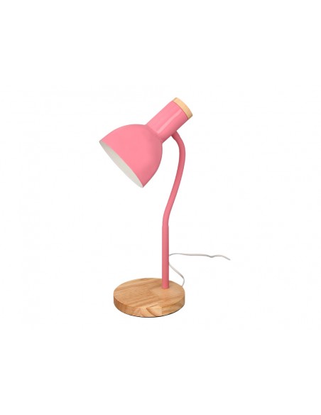 Lampara de escritorio q-connect orion metalica con detalles de madera brazo flexible color rosa Lampara de escritorio q-connect orion metalica con detalles de madera brazo flexible color rosa