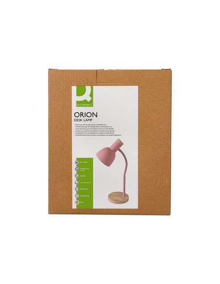 Lampara de escritorio q-connect orion metalica con detalles de madera brazo flexible color rosa Lampara de escritorio q-connect orion metalica con detalles de madera brazo flexible color rosa