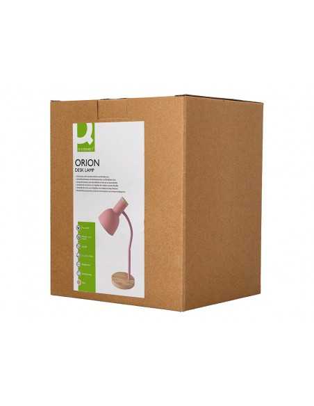 Lampara de escritorio q-connect orion metalica con detalles de madera brazo flexible color rosa Lampara de escritorio q-connect orion metalica con detalles de madera brazo flexible color rosa