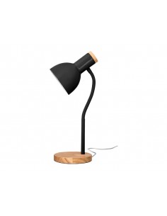 Lampara de escritorio q-connect orion metalica con detalles de madera brazo flexible color negro