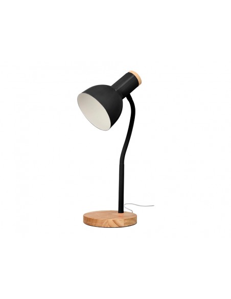 Lampara de escritorio q-connect orion metalica con detalles de madera brazo flexible color negro