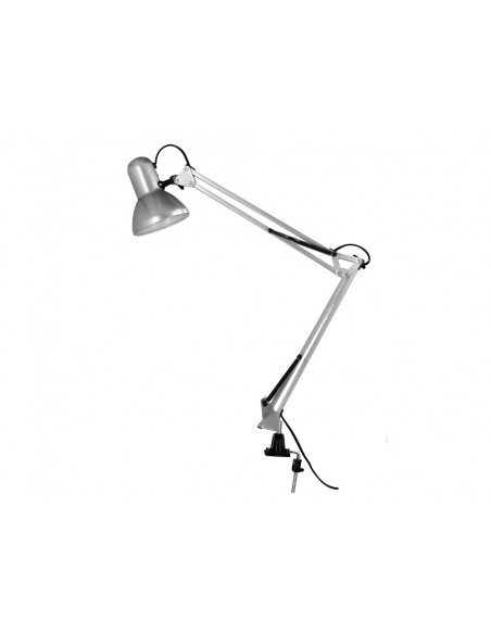 Lampara de escritorio q-connect antares metalica conpinza interruptor brazo doble 3 articulaciones color plata