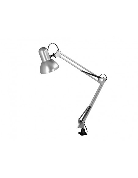 Lampara de escritorio q-connect antares metalica conpinza interruptor brazo doble 3 articulaciones color plata