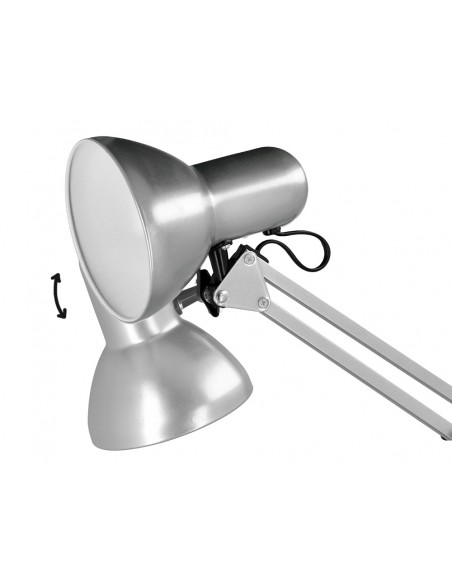 Lampara de escritorio q-connect antares metalica conpinza interruptor brazo doble 3 articulaciones color plata