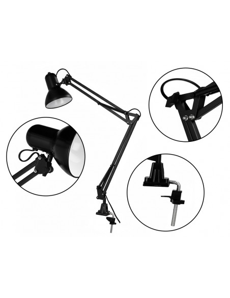Lampara de escritorio q-connect antares metalica conpinza interruptor brazo doble 3 articulaciones color negro Lampara de escritorio q-connect antares metalica conpinza interruptor brazo doble 3 articulaciones color negro