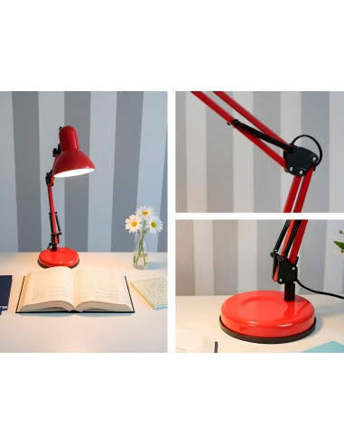 Lampara de escritorio q-connect polaris metalica coninterruptor brazo doble 3 articulaciones color rojo