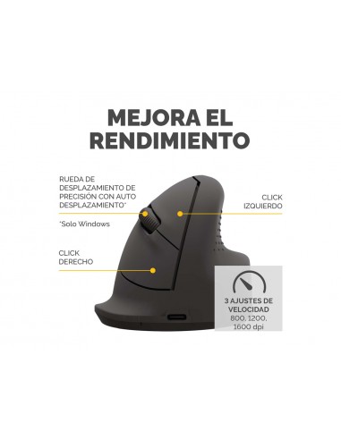 Raton fellowes ergonomico vertical breyta mediano diestros optico 1600 dpi color negro