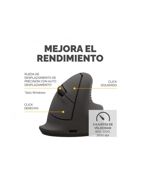 Raton fellowes ergonomico vertical breyta mediano diestros optico 1600 dpi color negro