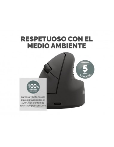 Raton fellowes ergonomico vertical breyta mediano diestros optico 1600 dpi color negro