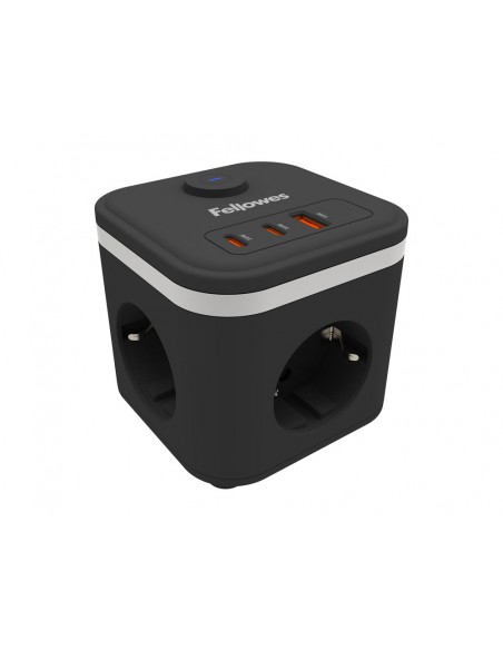 Regleta fellowes cubo multienchufes 3 tomas corriente + 2xusb c + a usb a color negro