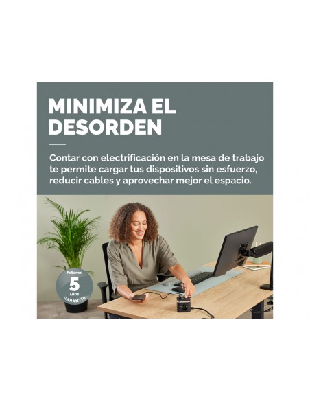 Regleta fellowes cubo multienchufes 3 tomas corriente + 2xusb c + a usb a color negro